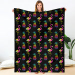Rainbow Pineapple And Flamingo Print Blanket