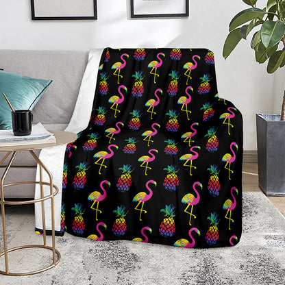 Rainbow Pineapple And Flamingo Print Blanket