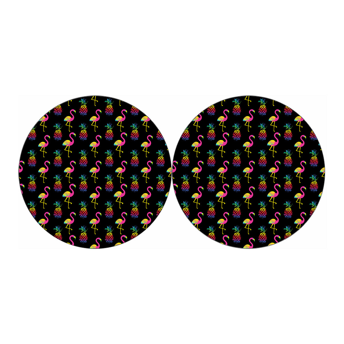 Rainbow Pineapple And Flamingo Print Car Coasters