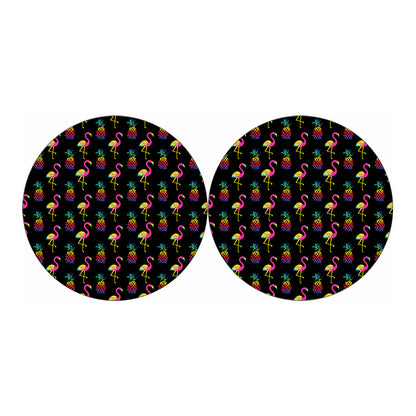 Rainbow Pineapple And Flamingo Print Car Coasters