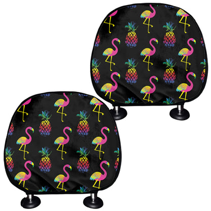 Rainbow Pineapple And Flamingo Print Car Headrest Covers