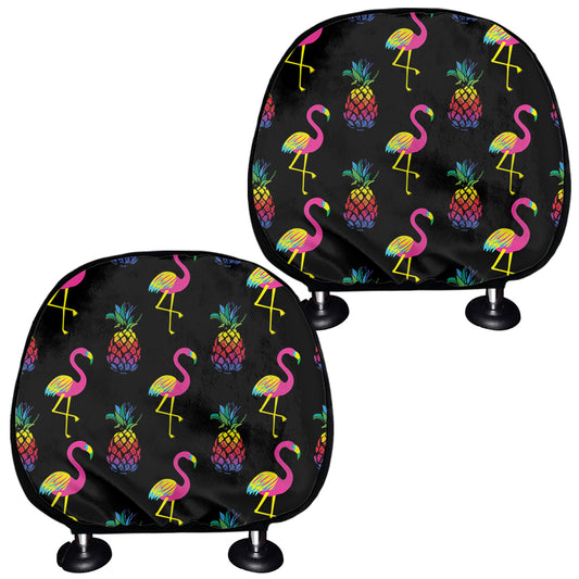 Rainbow Pineapple And Flamingo Print Car Headrest Covers