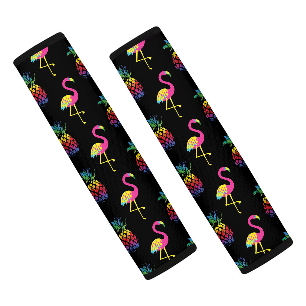 Rainbow Pineapple And Flamingo Print Car Seat Belt Covers