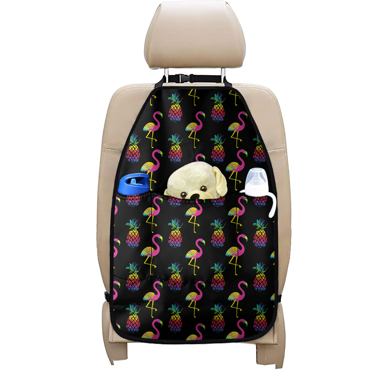 Rainbow Pineapple And Flamingo Print Car Seat Organizers