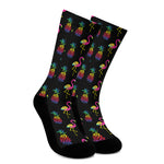 Rainbow Pineapple And Flamingo Print Crew Socks