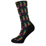 Rainbow Pineapple And Flamingo Print Crew Socks