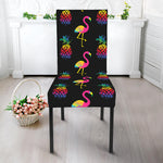 Rainbow Pineapple And Flamingo Print Dining Chair Slipcover