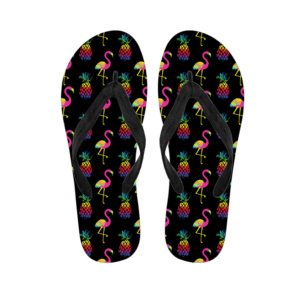 Rainbow Pineapple And Flamingo Print Flip Flops