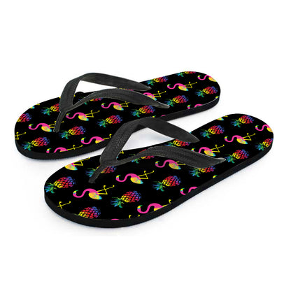 Rainbow Pineapple And Flamingo Print Flip Flops