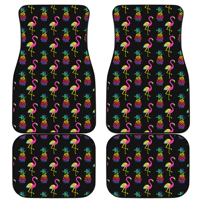 Rainbow Pineapple And Flamingo Print Front and Back Car Floor Mats