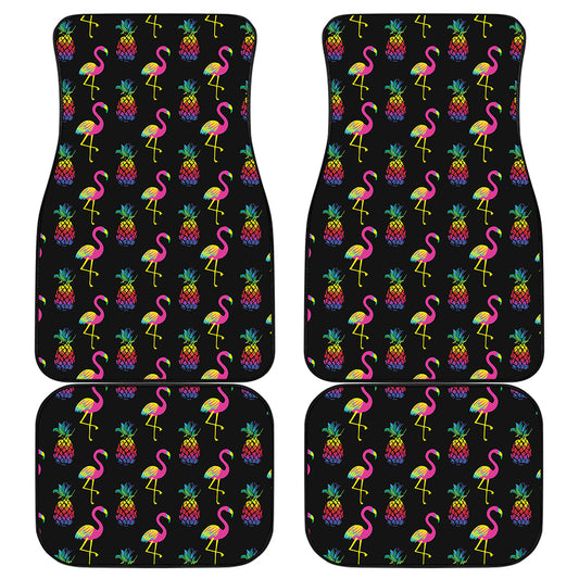 Rainbow Pineapple And Flamingo Print Front and Back Car Floor Mats