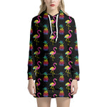 Rainbow Pineapple And Flamingo Print Hoodie Dress