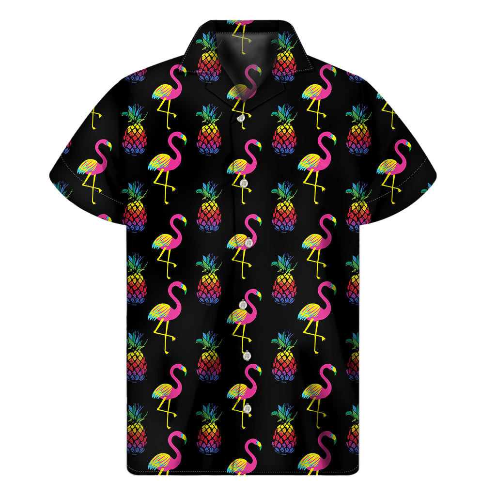 Rainbow Pineapple And Flamingo Print Men's Short Sleeve Shirt
