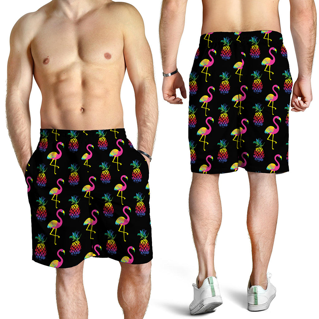 Rainbow Pineapple And Flamingo Print Men's Shorts
