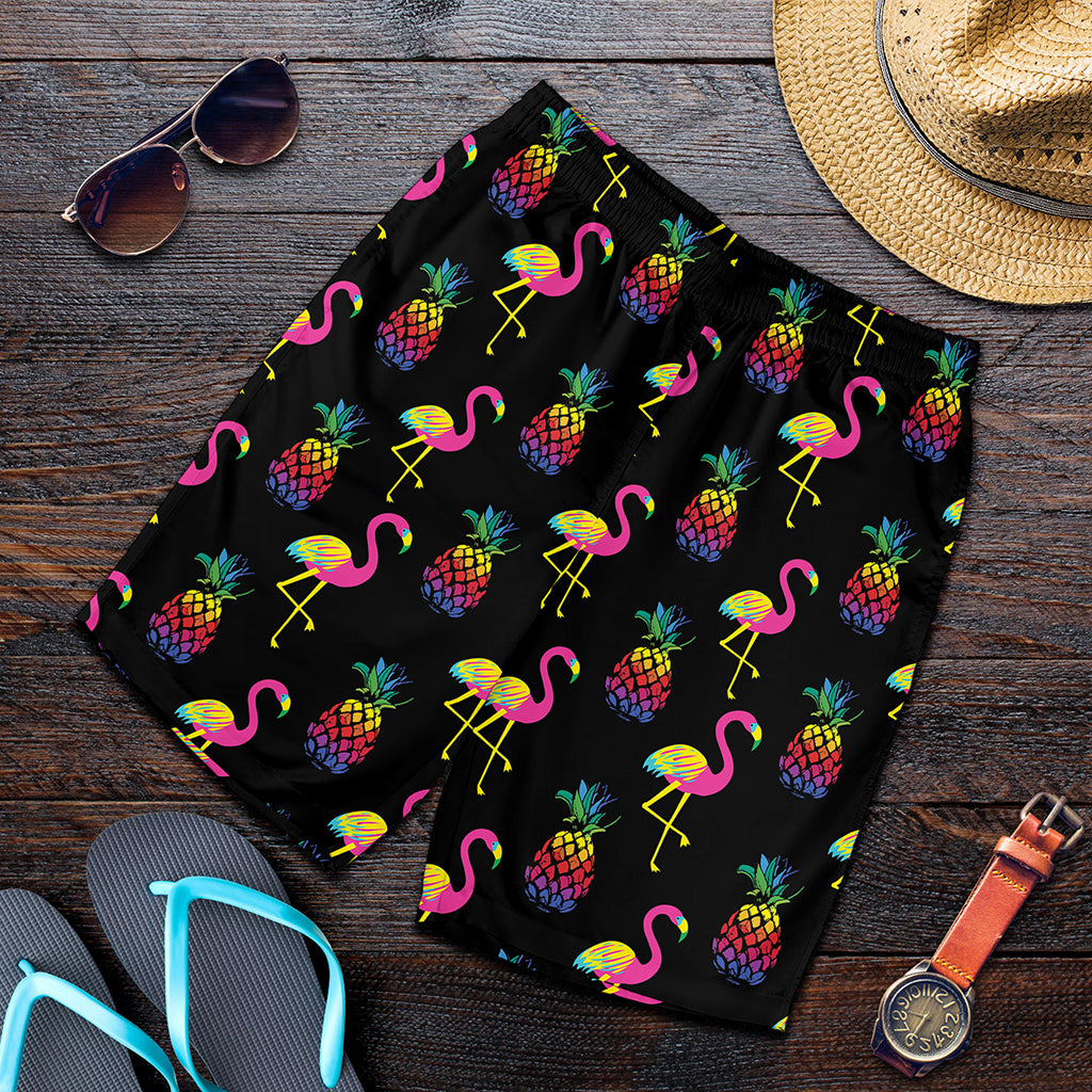 Rainbow Pineapple And Flamingo Print Men's Shorts