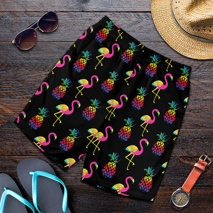 Rainbow Pineapple And Flamingo Print Men's Shorts