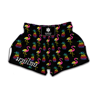 Rainbow Pineapple And Flamingo Print Muay Thai Boxing Shorts