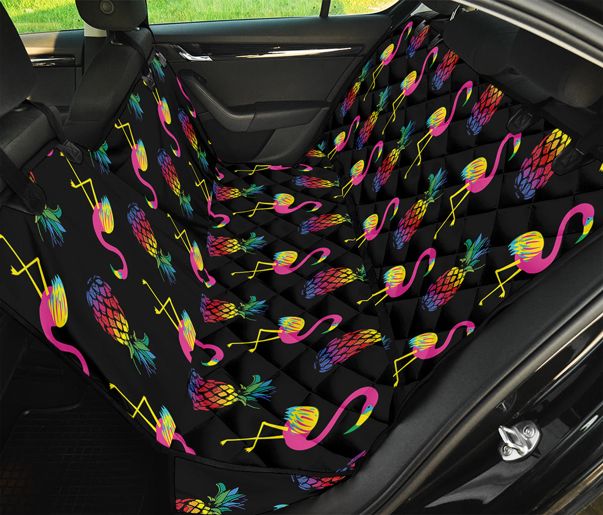 Rainbow Pineapple And Flamingo Print Pet Car Back Seat Cover