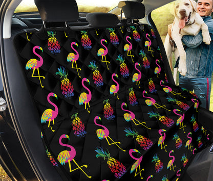 Rainbow Pineapple And Flamingo Print Pet Car Back Seat Cover