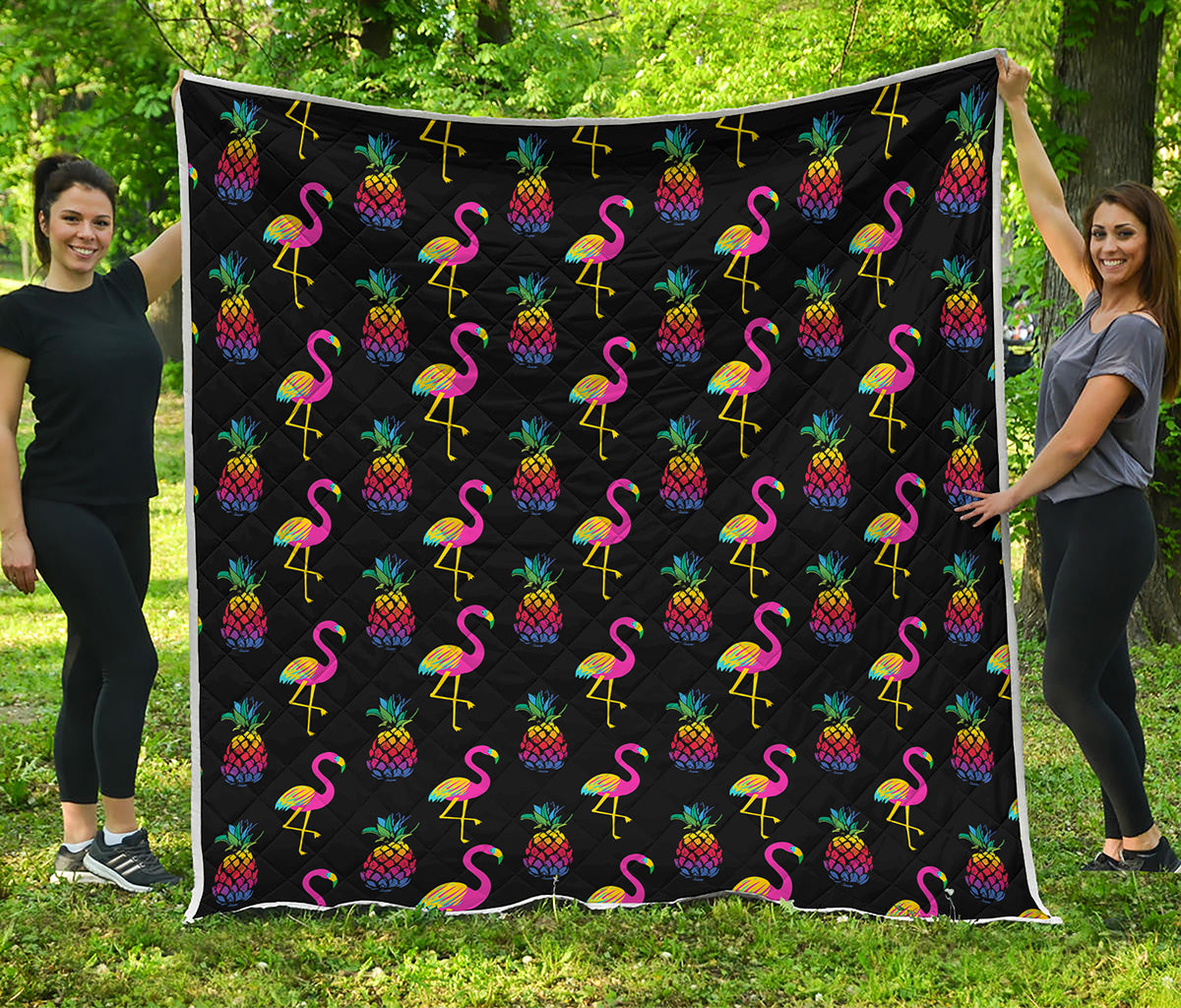 Rainbow Pineapple And Flamingo Print Quilt