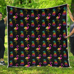 Rainbow Pineapple And Flamingo Print Quilt
