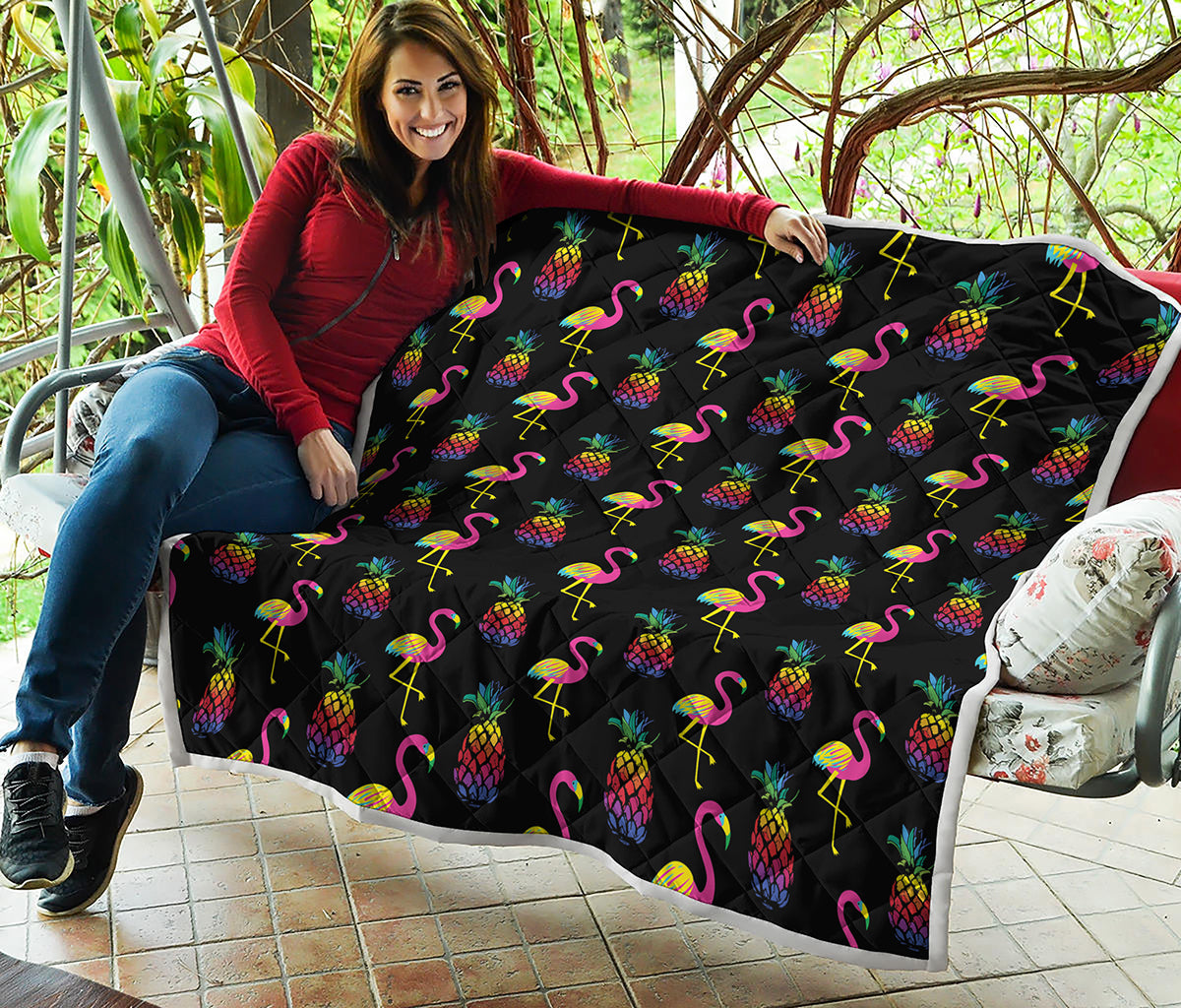 Rainbow Pineapple And Flamingo Print Quilt
