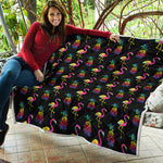 Rainbow Pineapple And Flamingo Print Quilt