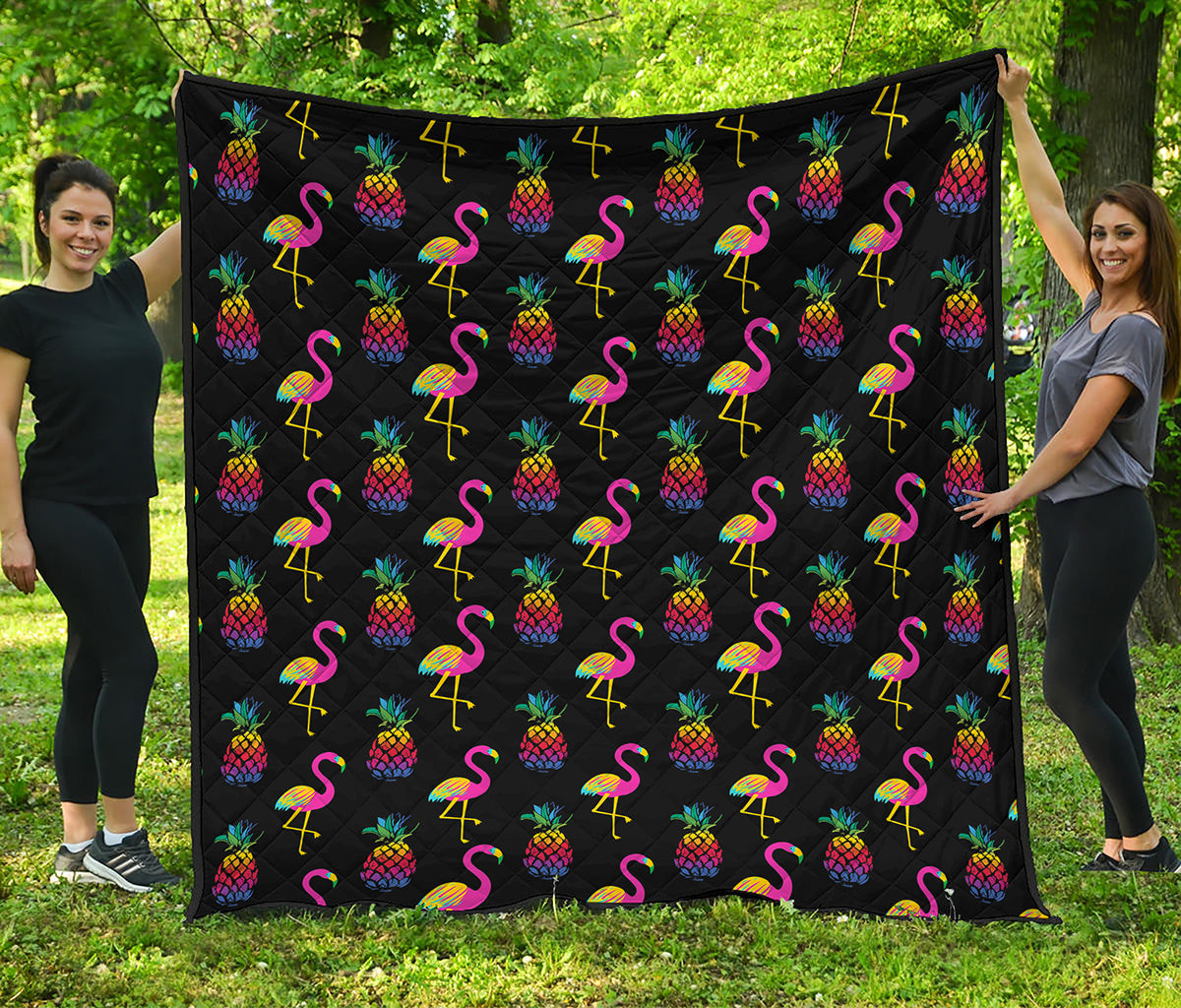 Rainbow Pineapple And Flamingo Print Quilt
