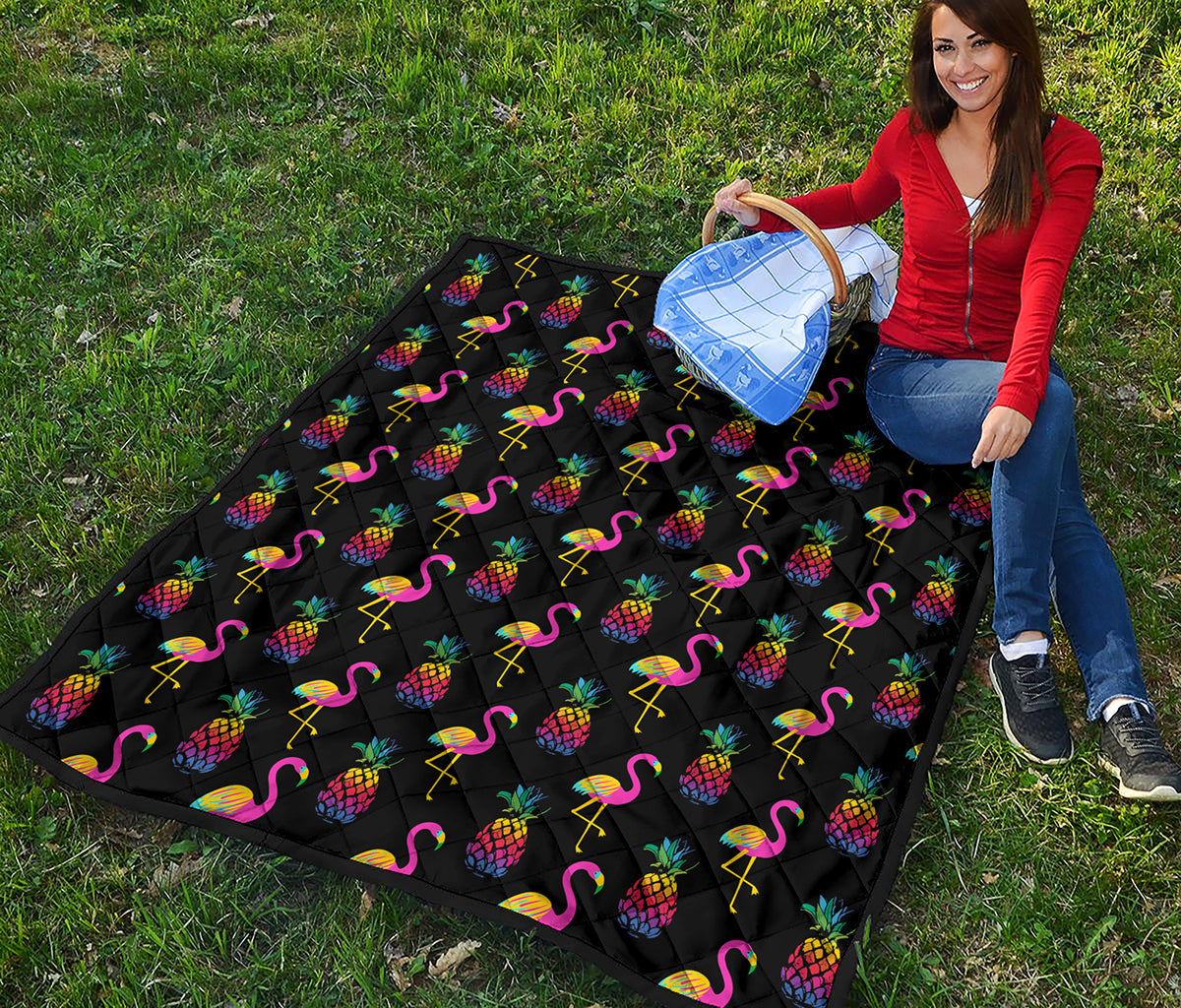 Rainbow Pineapple And Flamingo Print Quilt