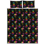 Rainbow Pineapple And Flamingo Print Quilt Bed Set