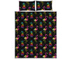 Rainbow Pineapple And Flamingo Print Quilt Bed Set