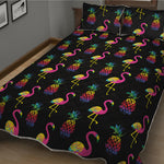 Rainbow Pineapple And Flamingo Print Quilt Bed Set