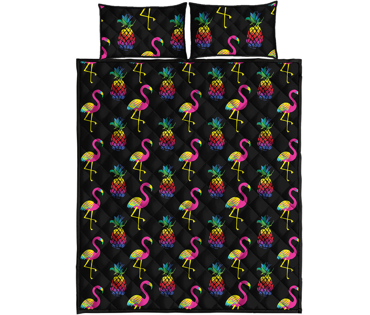 Rainbow Pineapple And Flamingo Print Quilt Bed Set