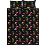 Rainbow Pineapple And Flamingo Print Quilt Bed Set