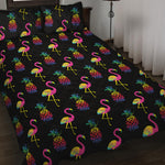 Rainbow Pineapple And Flamingo Print Quilt Bed Set