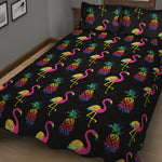 Rainbow Pineapple And Flamingo Print Quilt Bed Set