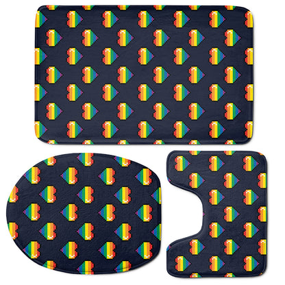 Rainbow Pixel 8-Bit LGBT Pride Heart 3 Piece Bath Mat Set