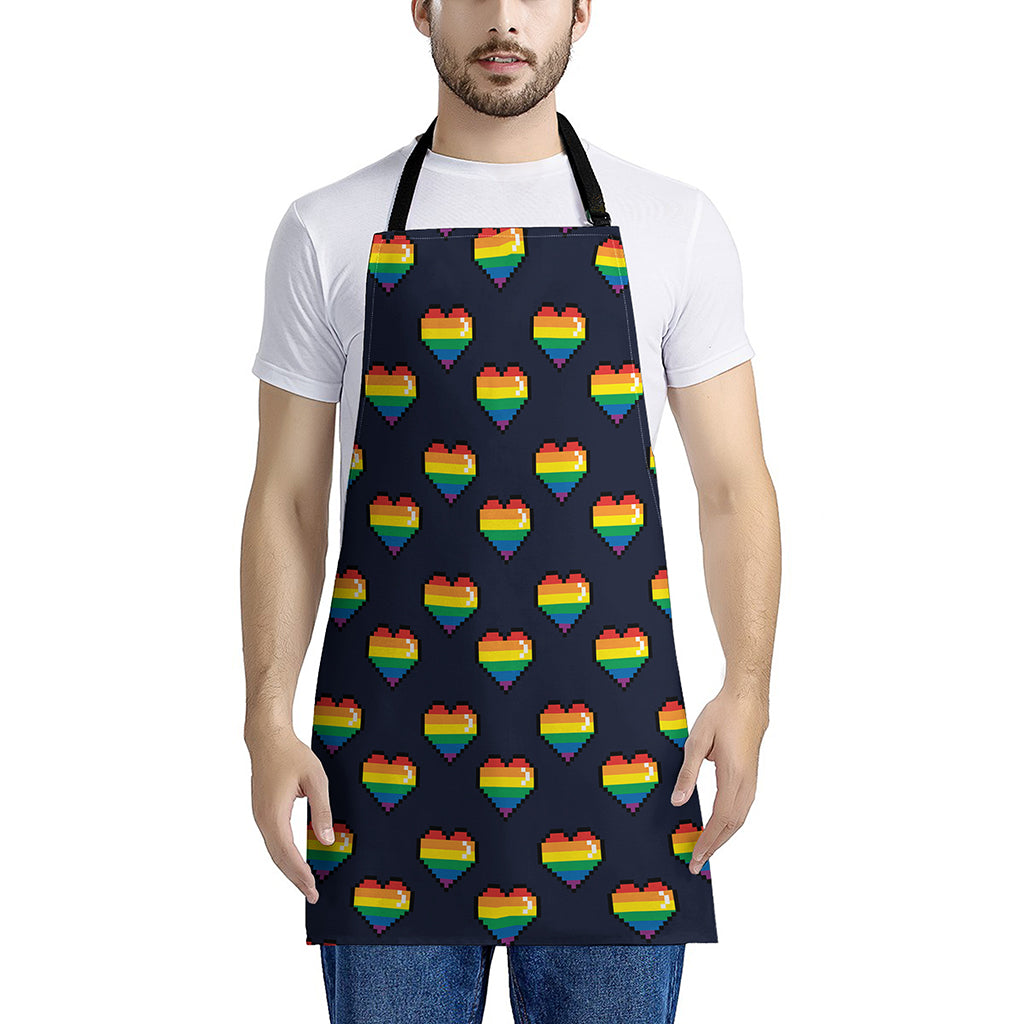 Rainbow Pixel 8-Bit LGBT Pride Heart Apron