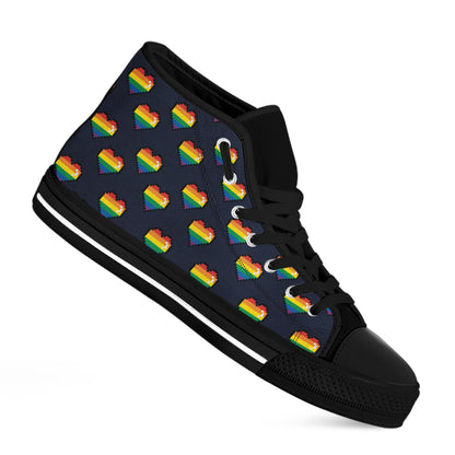 Rainbow Pixel 8-Bit LGBT Pride Heart Black High Top Shoes