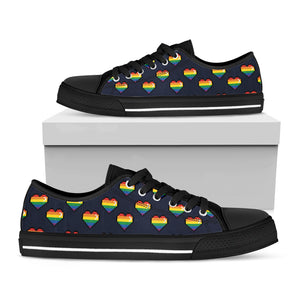 Rainbow Pixel 8-Bit LGBT Pride Heart Black Low Top Shoes