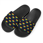 Rainbow Pixel 8-Bit LGBT Pride Heart Black Slide Sandals