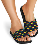Rainbow Pixel 8-Bit LGBT Pride Heart Black Slide Sandals