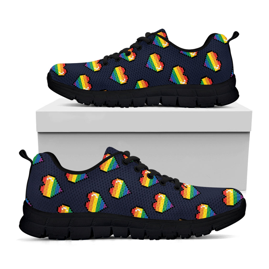 Rainbow Pixel 8-Bit LGBT Pride Heart Black Sneakers