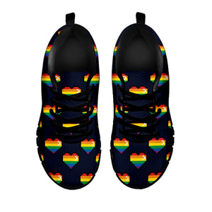 Rainbow Pixel 8-Bit LGBT Pride Heart Black Sneakers