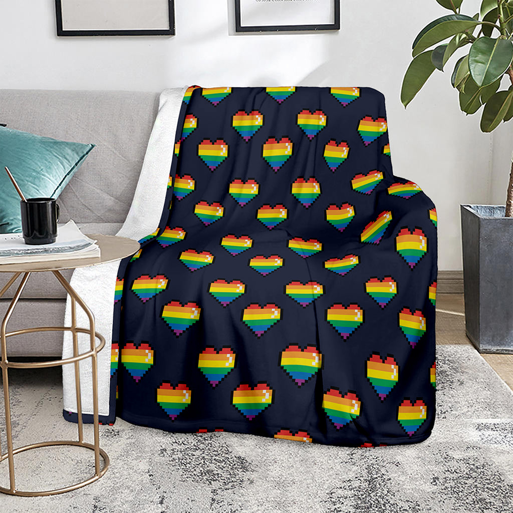 Rainbow Pixel 8-Bit LGBT Pride Heart Blanket