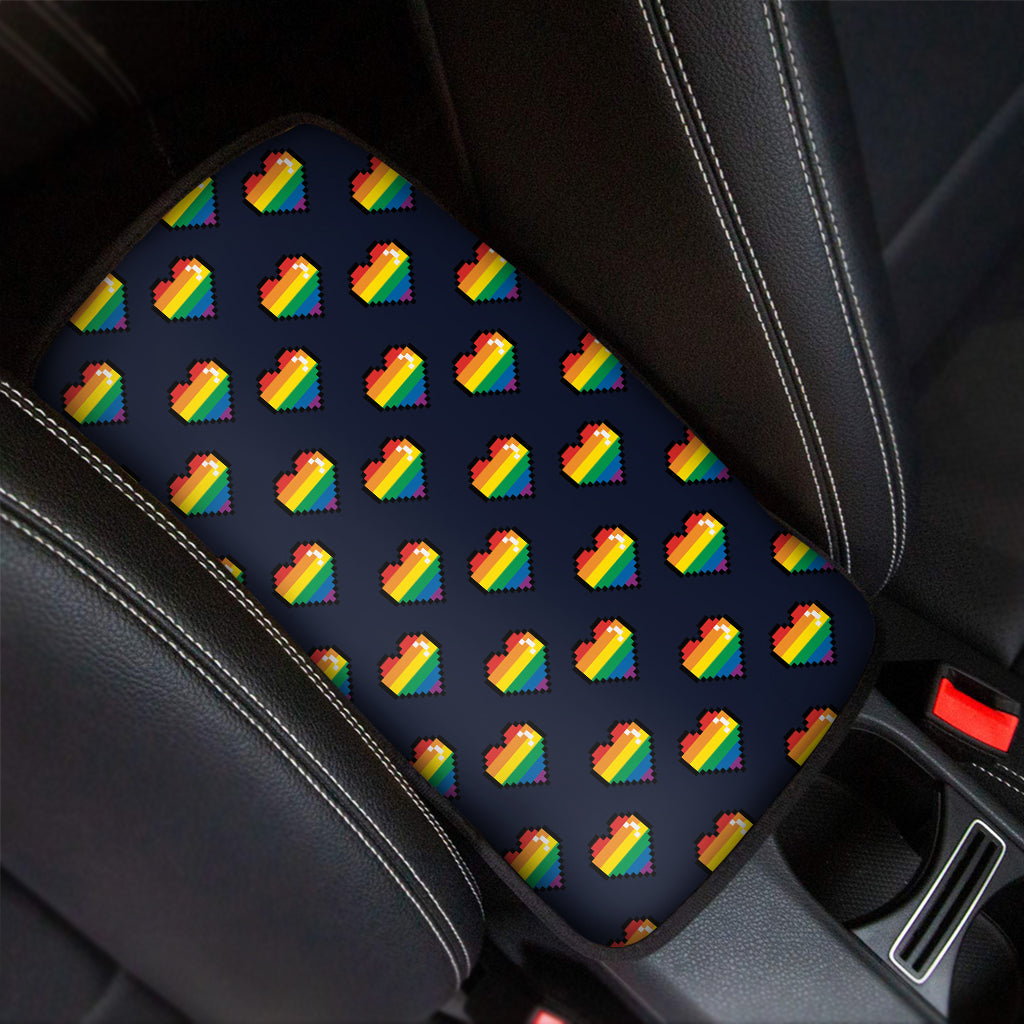 Rainbow Pixel 8-Bit LGBT Pride Heart Car Center Console Cover