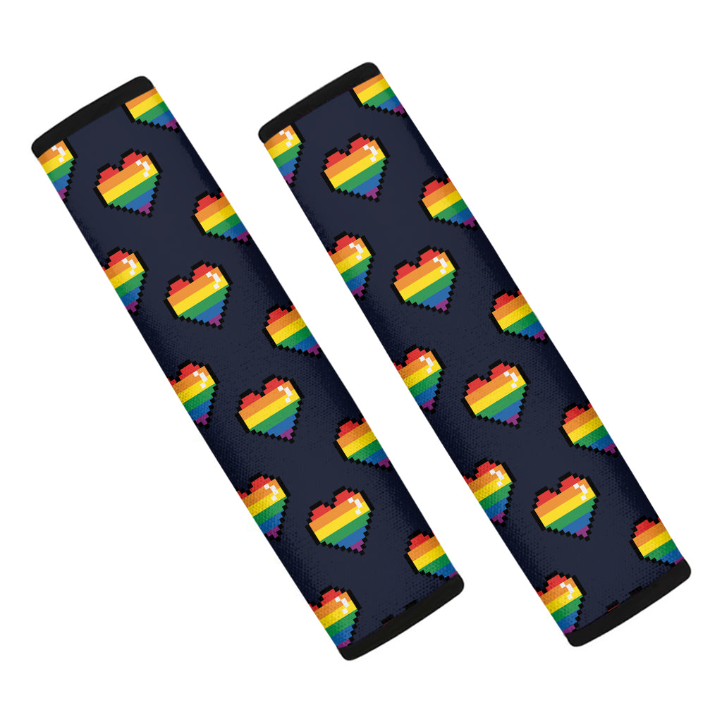 Rainbow Pixel 8-Bit LGBT Pride Heart Car Seat Belt Covers