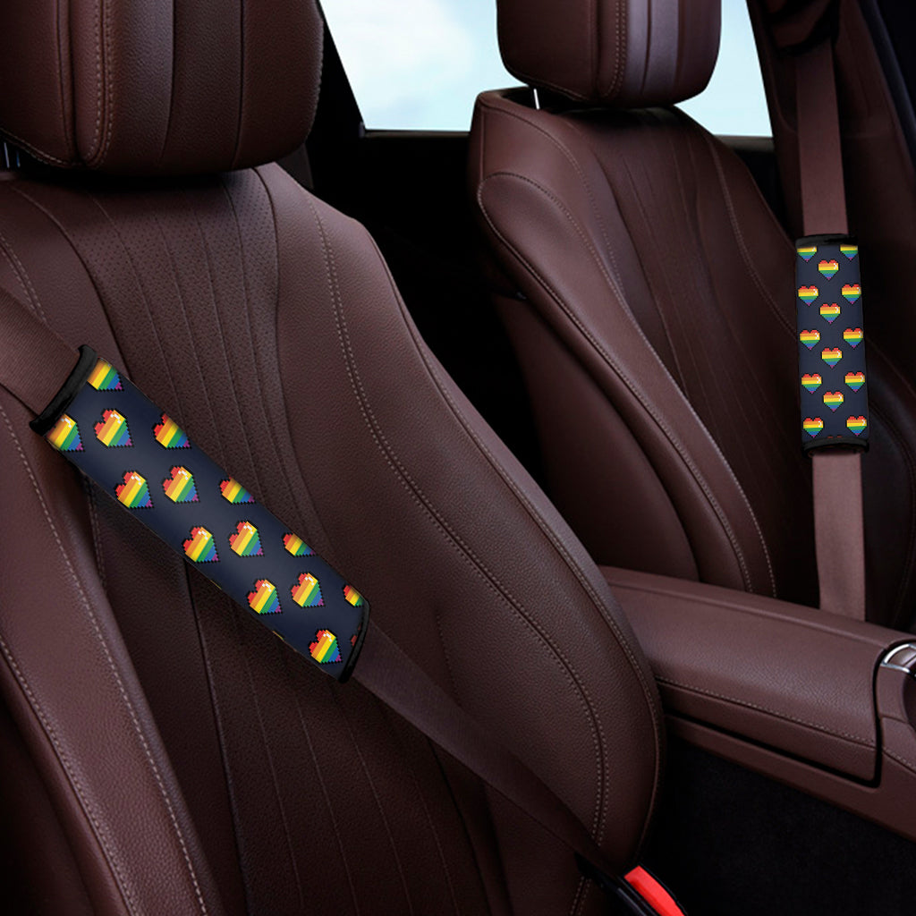 Rainbow Pixel 8-Bit LGBT Pride Heart Car Seat Belt Covers