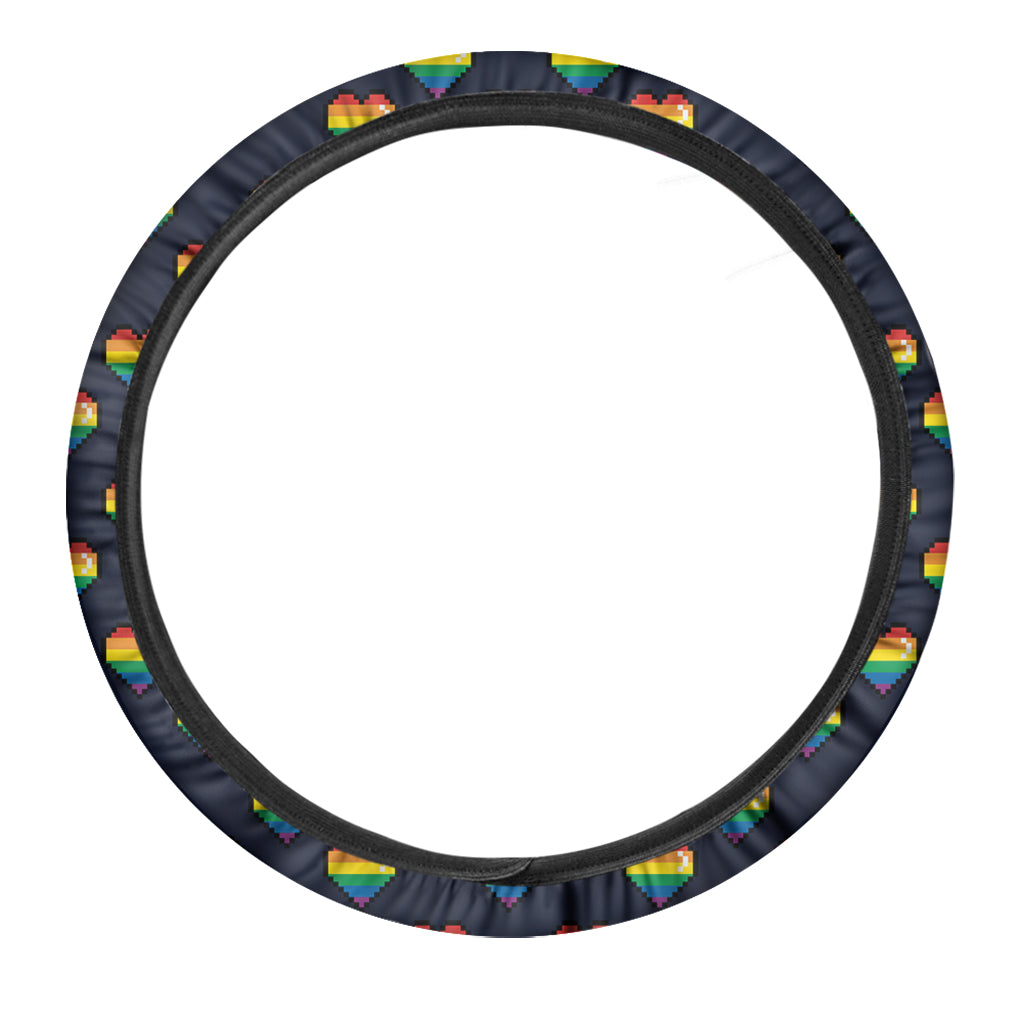 Rainbow Pixel 8-Bit LGBT Pride Heart Car Steering Wheel Cover