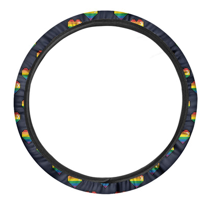 Rainbow Pixel 8-Bit LGBT Pride Heart Car Steering Wheel Cover
